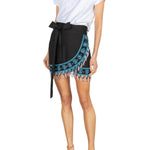 La Vie Black Beaded Fringe Mini Wrap Skirt - Vermillion