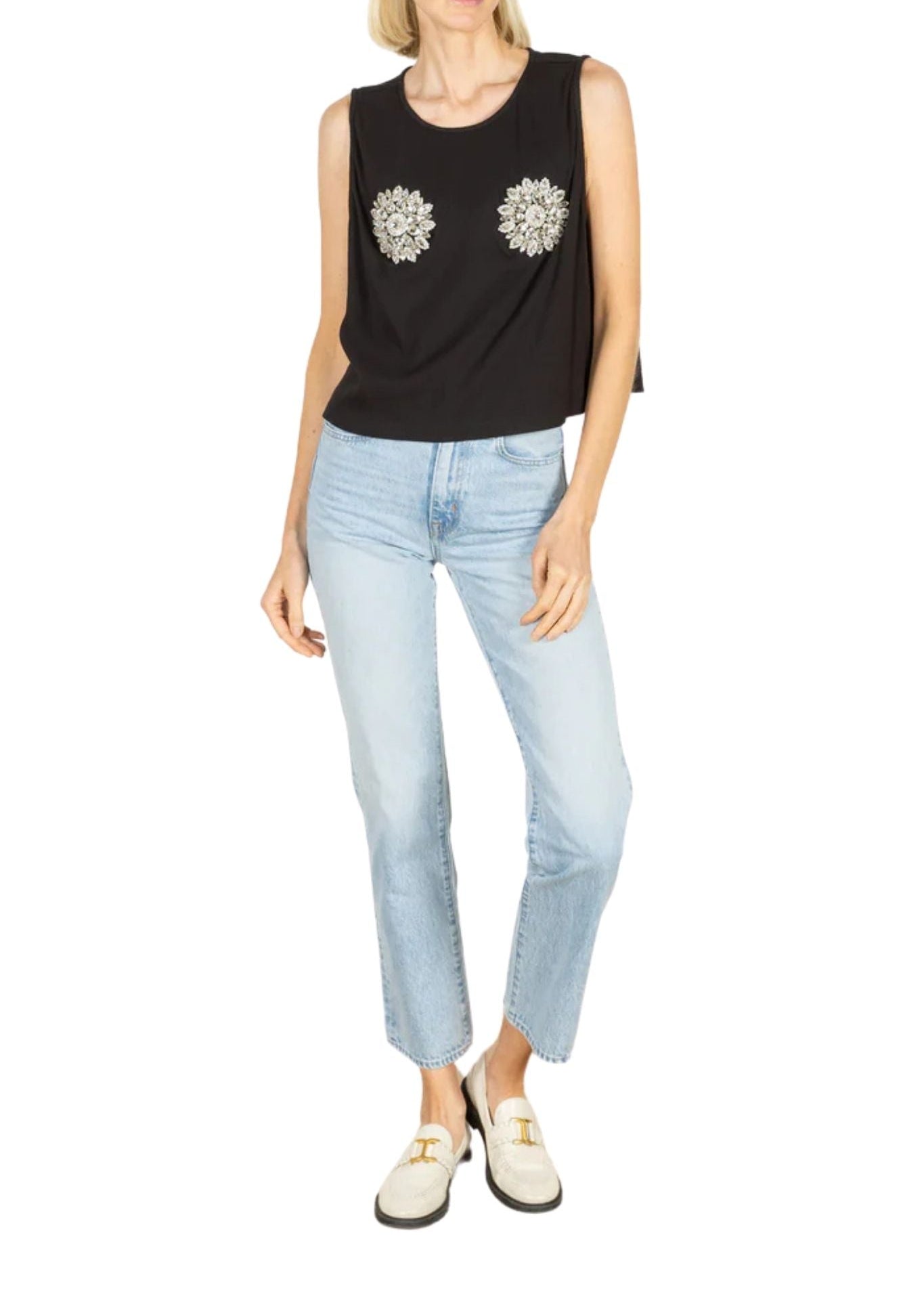 La Vie Black Knit Rhinestone A - line Top - Vermillion