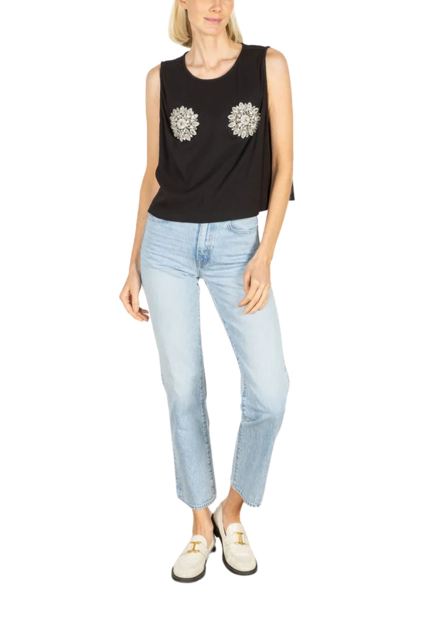 La Vie Black Knit Rhinestone A - line Top - Vermillion