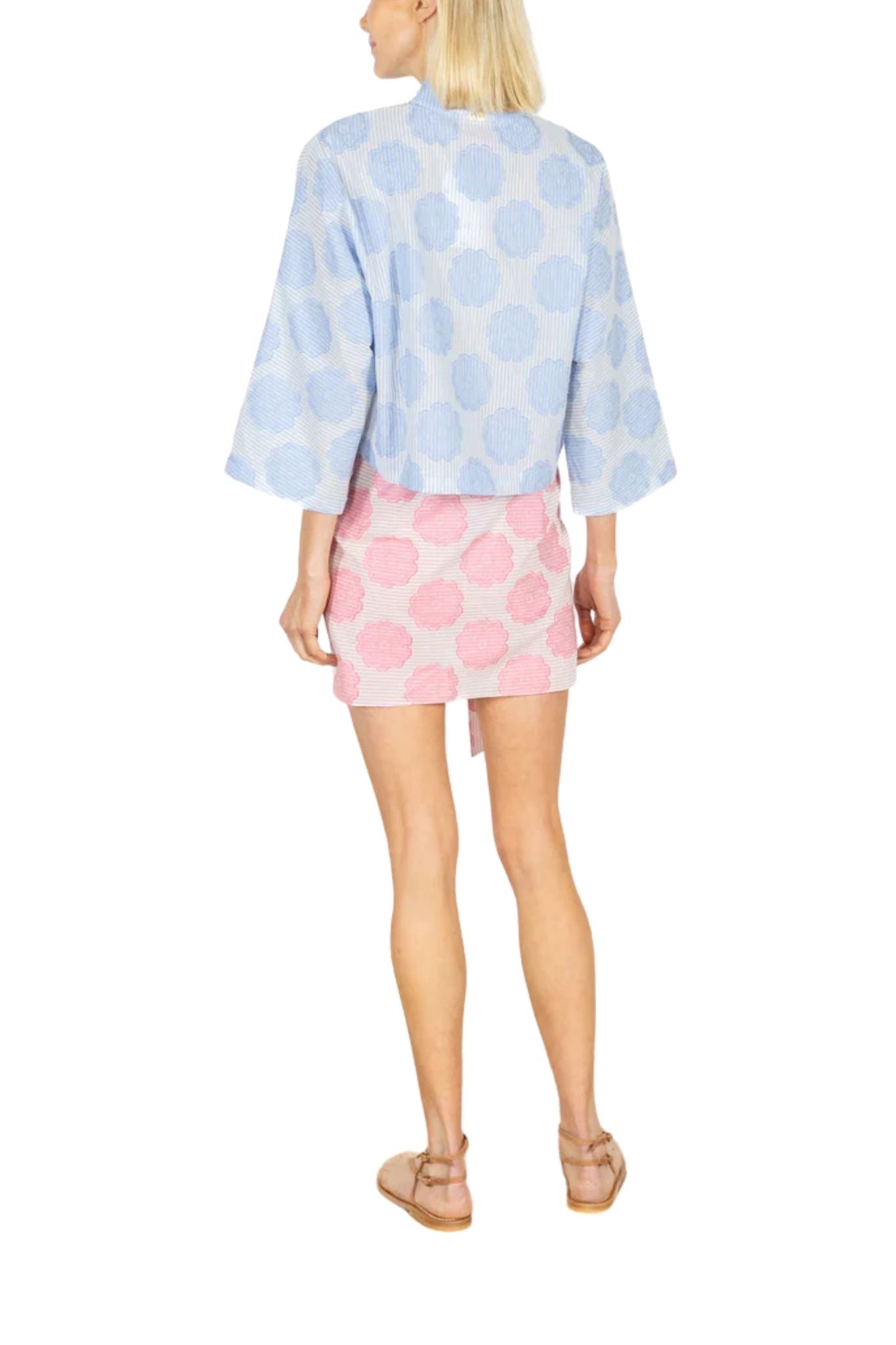 La Vie Blue Frayed Floral Everyday Shirt - Vermillion