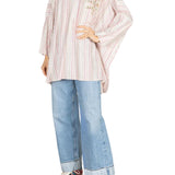 La Vie Blush Stripe Linen Boyfriend Shirt - Vermillion