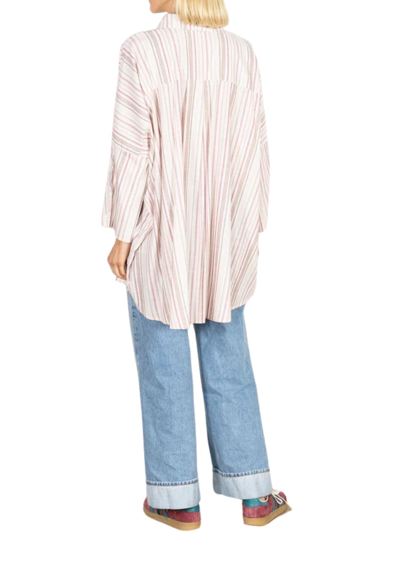 La Vie Blush Stripe Linen Boyfriend Shirt - Vermillion
