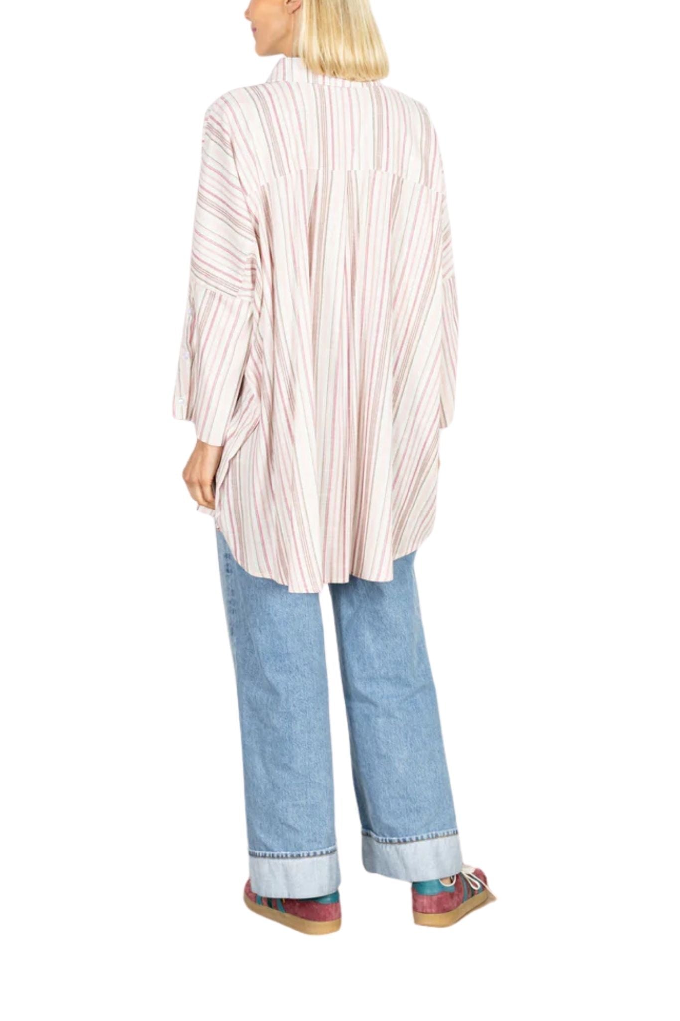 La Vie Blush Stripe Linen Boyfriend Shirt - Vermillion