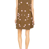 La Vie Bronze Beaded Orbit Pleat Dress - Vermillion