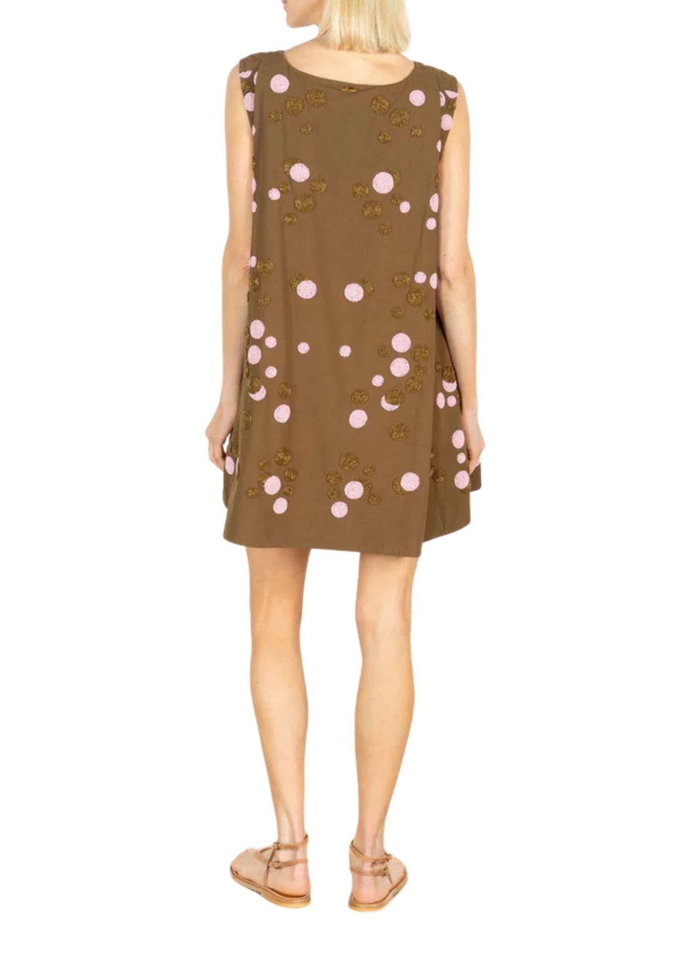 La Vie Bronze Beaded Orbit Pleat Dress - Vermillion