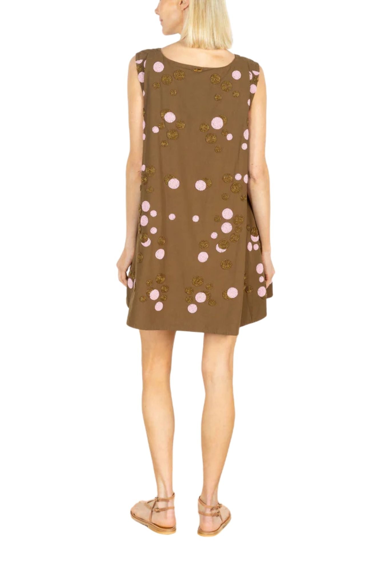 La Vie Bronze Beaded Orbit Pleat Dress - Vermillion