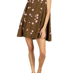 La Vie Bronze Beaded Orbit Pleat Dress - Vermillion