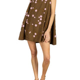 La Vie Bronze Beaded Orbit Pleat Dress - Vermillion