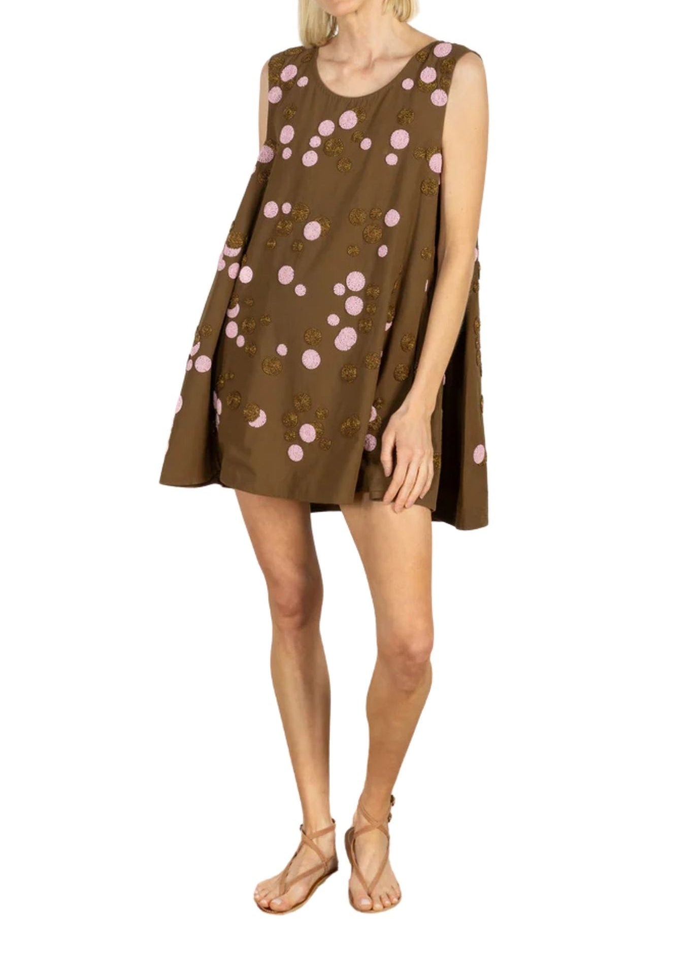 La Vie Bronze Beaded Orbit Pleat Dress - Vermillion
