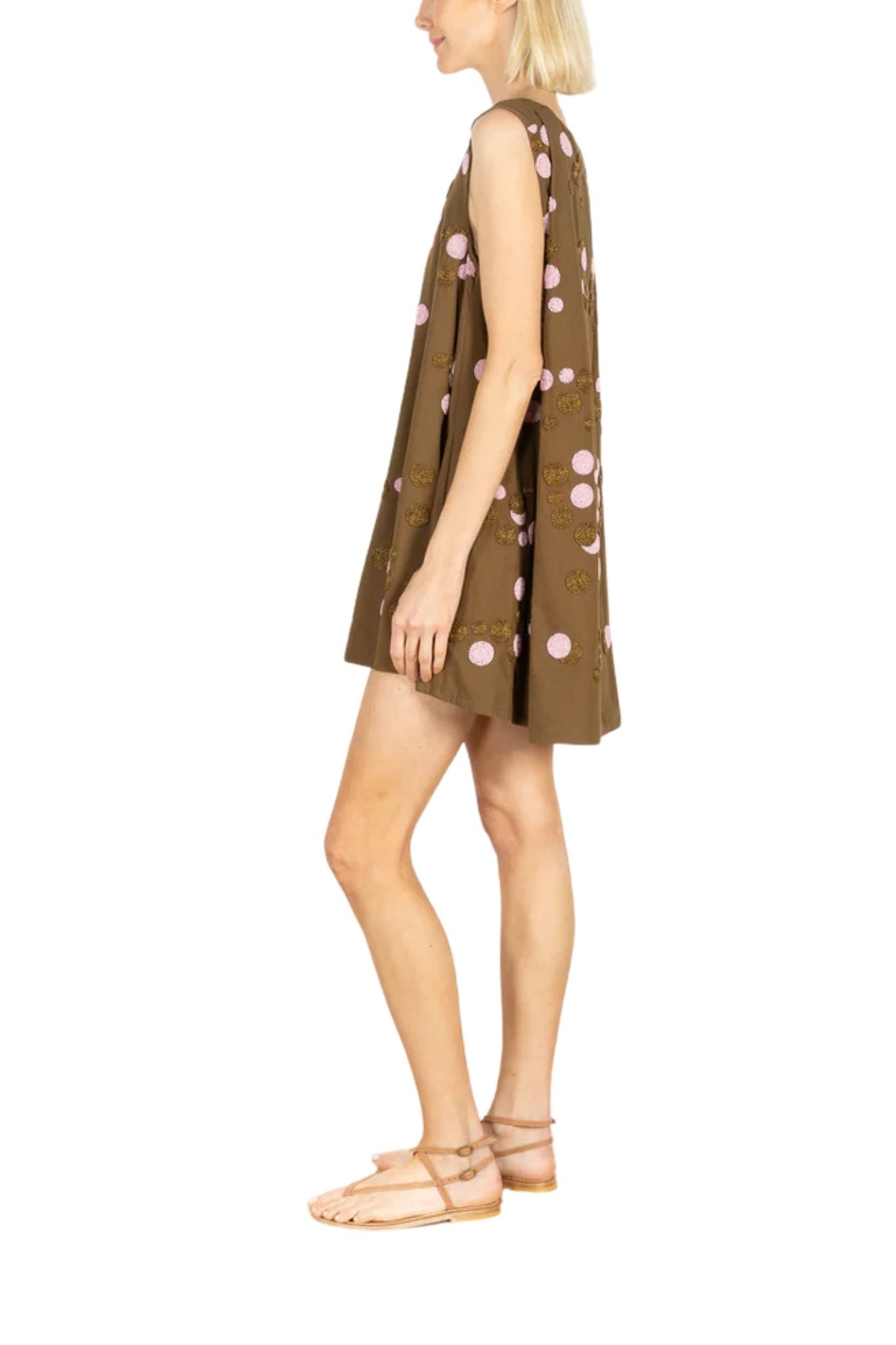 La Vie Bronze Beaded Orbit Pleat Dress - Vermillion