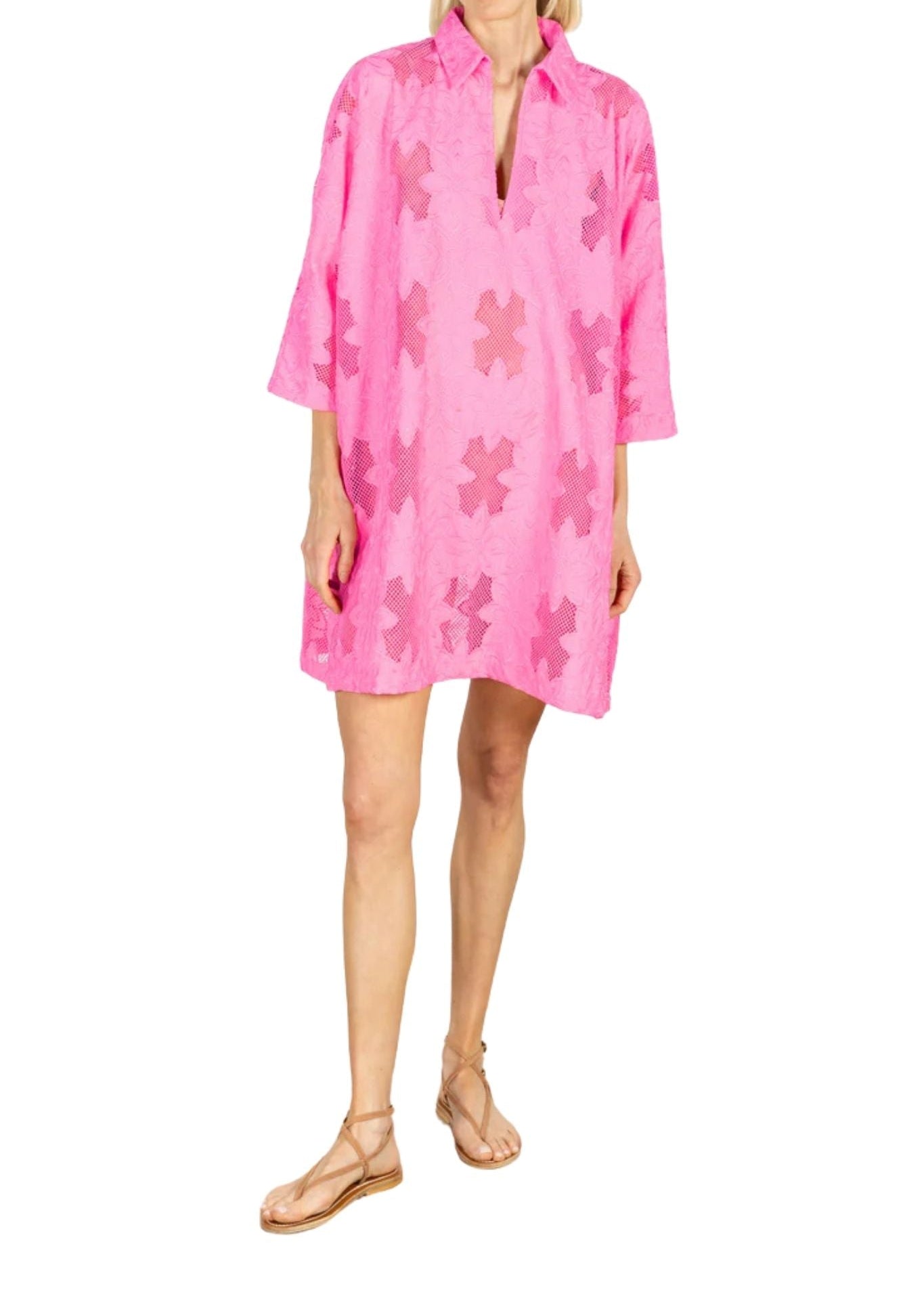 La Vie Cerise Grid Lace Mini Everyday Dress - Vermillion