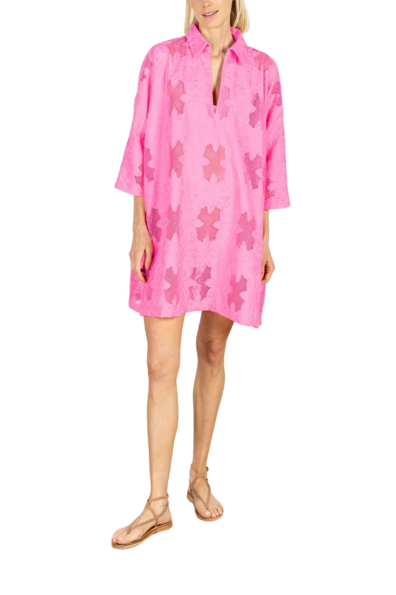 La Vie Cerise Grid Lace Mini Everyday Dress - Vermillion