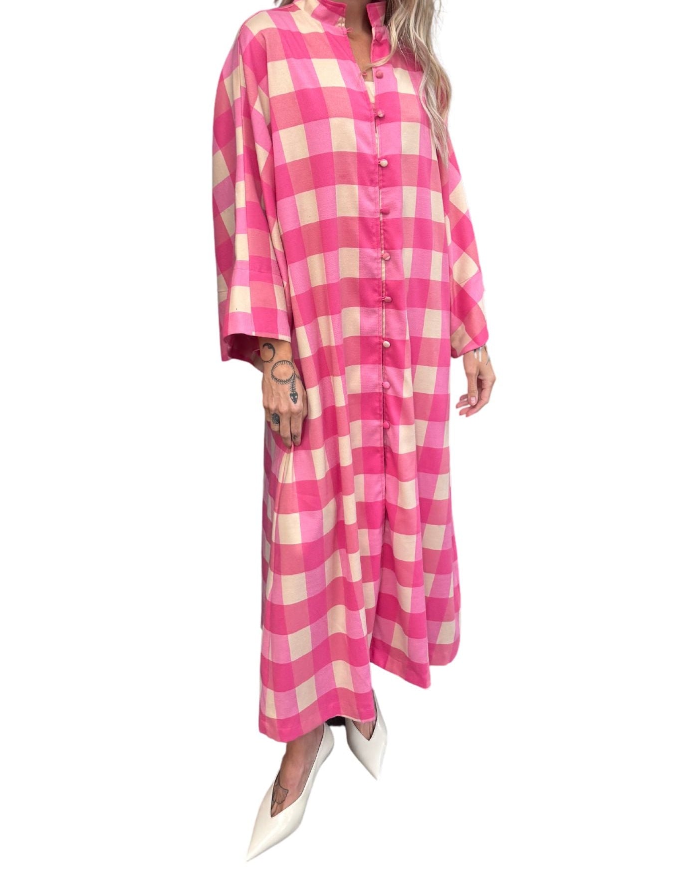 La Vie Checkered Maxi Caftan - Vermillion