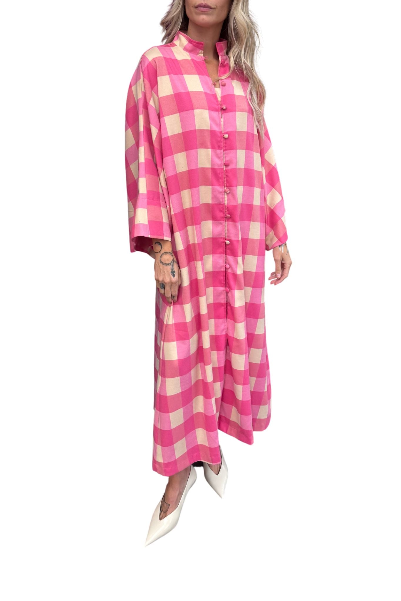 La Vie Checkered Maxi Caftan - Vermillion