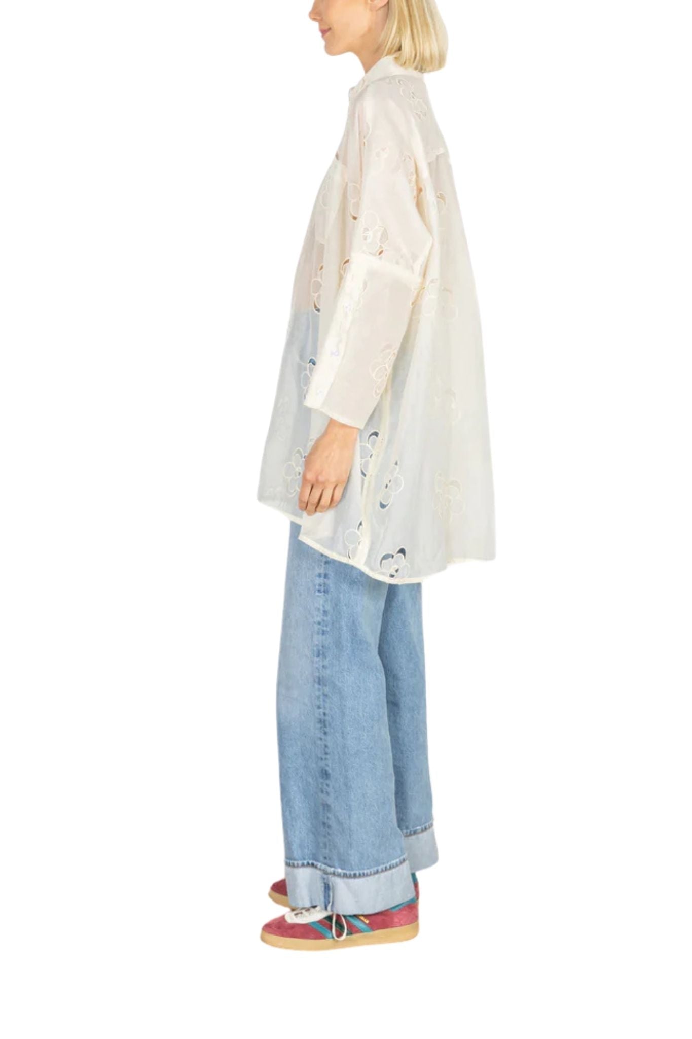 La Vie Cloud Cutout Florals Boyfriend Shirt - Vermillion