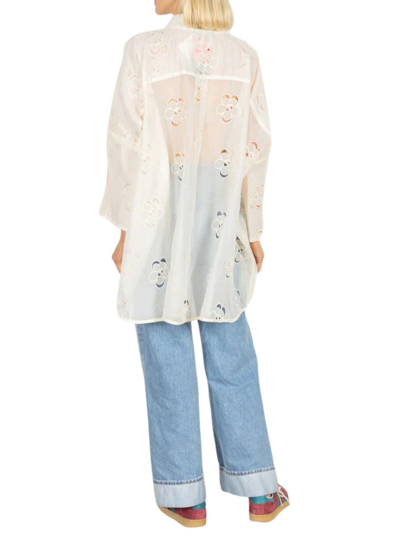 La Vie Cloud Cutout Florals Boyfriend Shirt - Vermillion