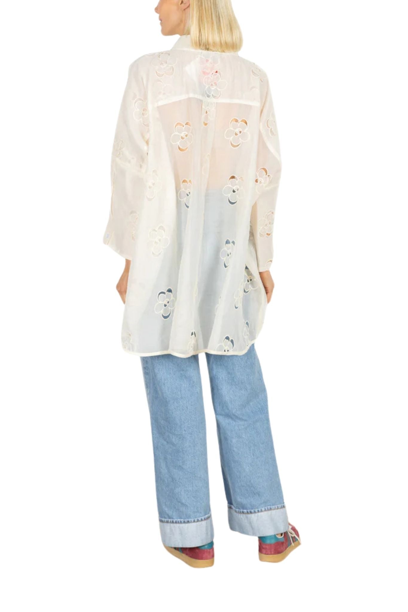 La Vie Cloud Cutout Florals Boyfriend Shirt - Vermillion