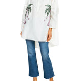 La Vie Coconut Sequin Palm Boyfriend Shirt - Vermillion