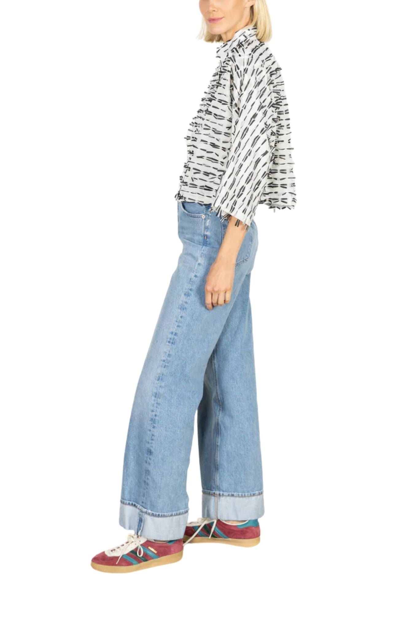 La Vie Contrast Black Fringe Everyday Shirt - Vermillion