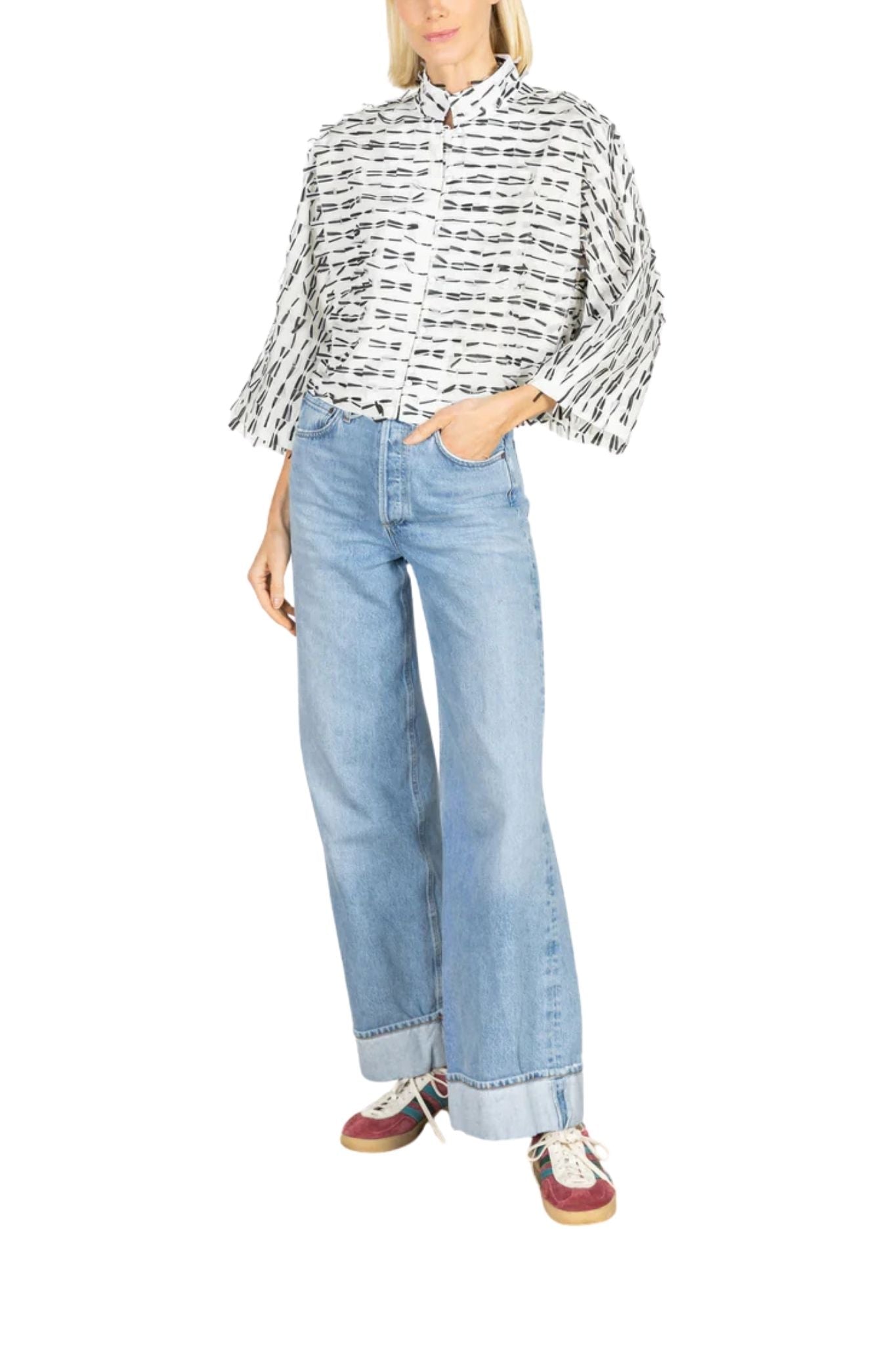 La Vie Contrast Black Fringe Everyday Shirt - Vermillion