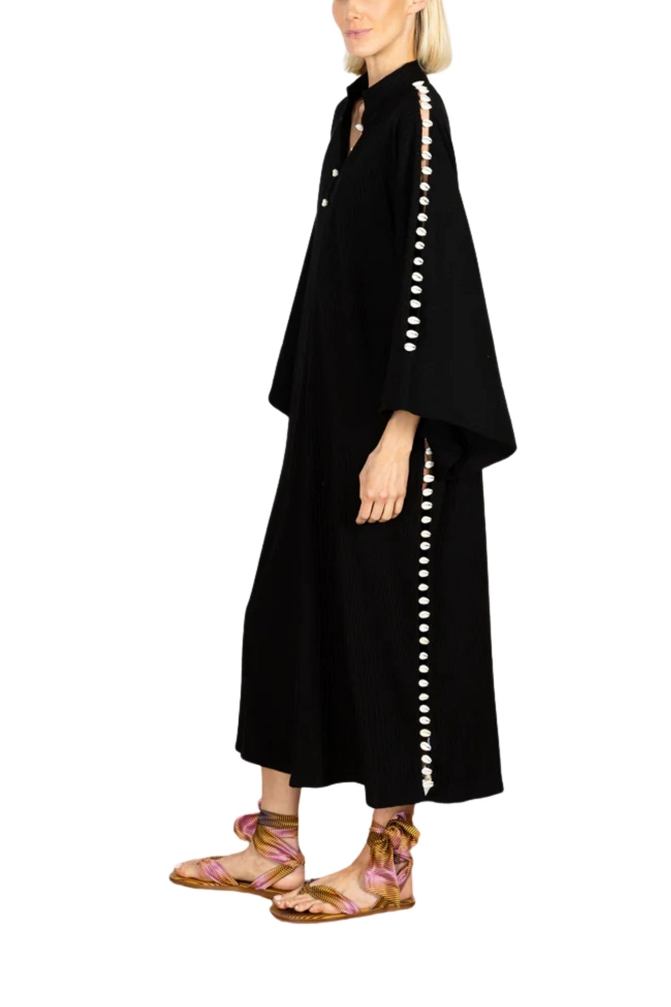 La Vie Cowrie Shell Seam Maxi Caftan - Vermillion