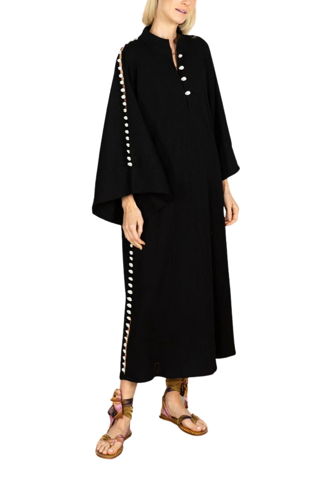 La Vie Cowrie Shell Seam Maxi Caftan - Vermillion