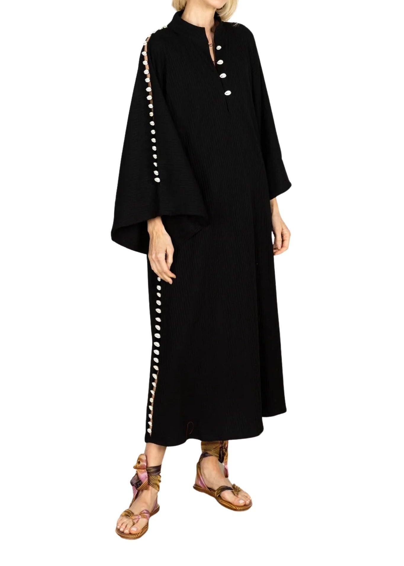 La Vie Cowrie Shell Seam Maxi Caftan - Vermillion