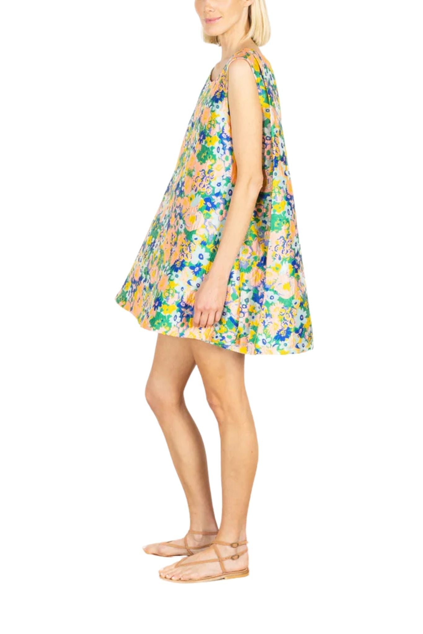 La Vie Emerald Floral Jacquard Pleat Dress - Vermillion