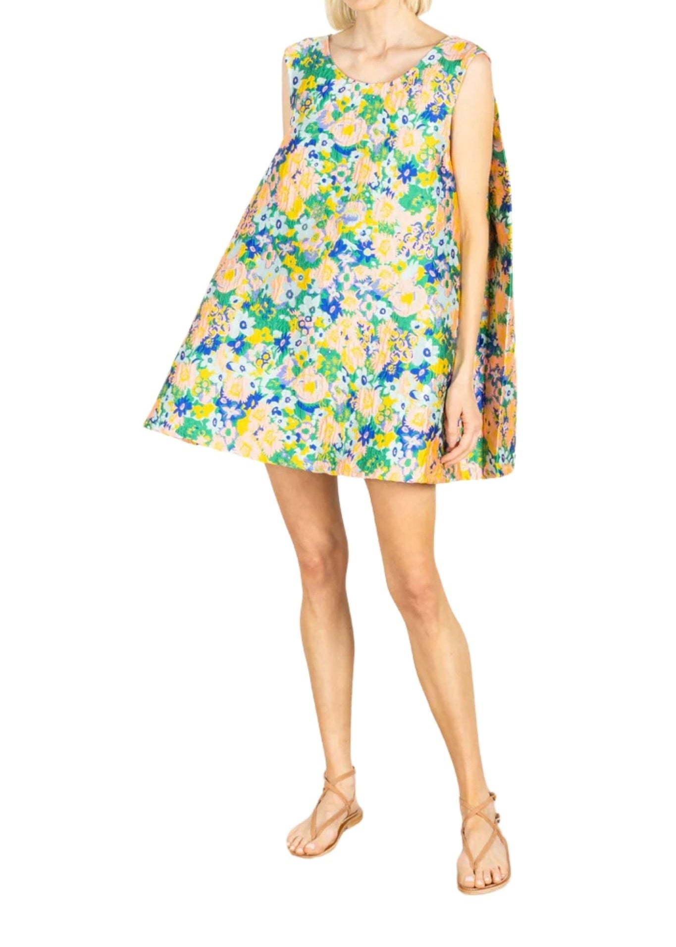 La Vie Emerald Floral Jacquard Pleat Dress - Vermillion