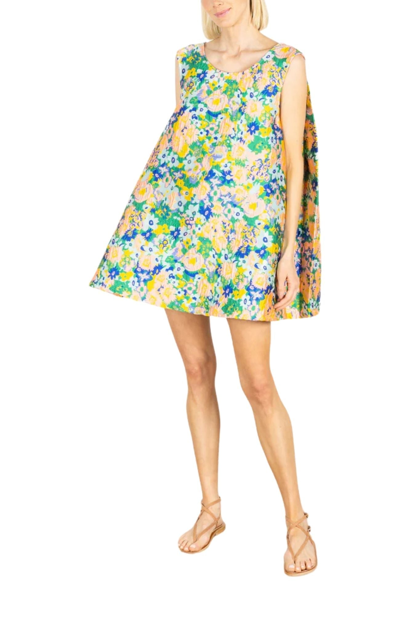 La Vie Emerald Floral Jacquard Pleat Dress - Vermillion
