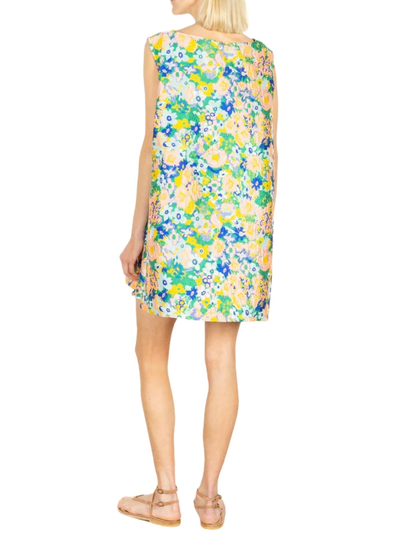 La Vie Emerald Floral Jacquard Pleat Dress - Vermillion
