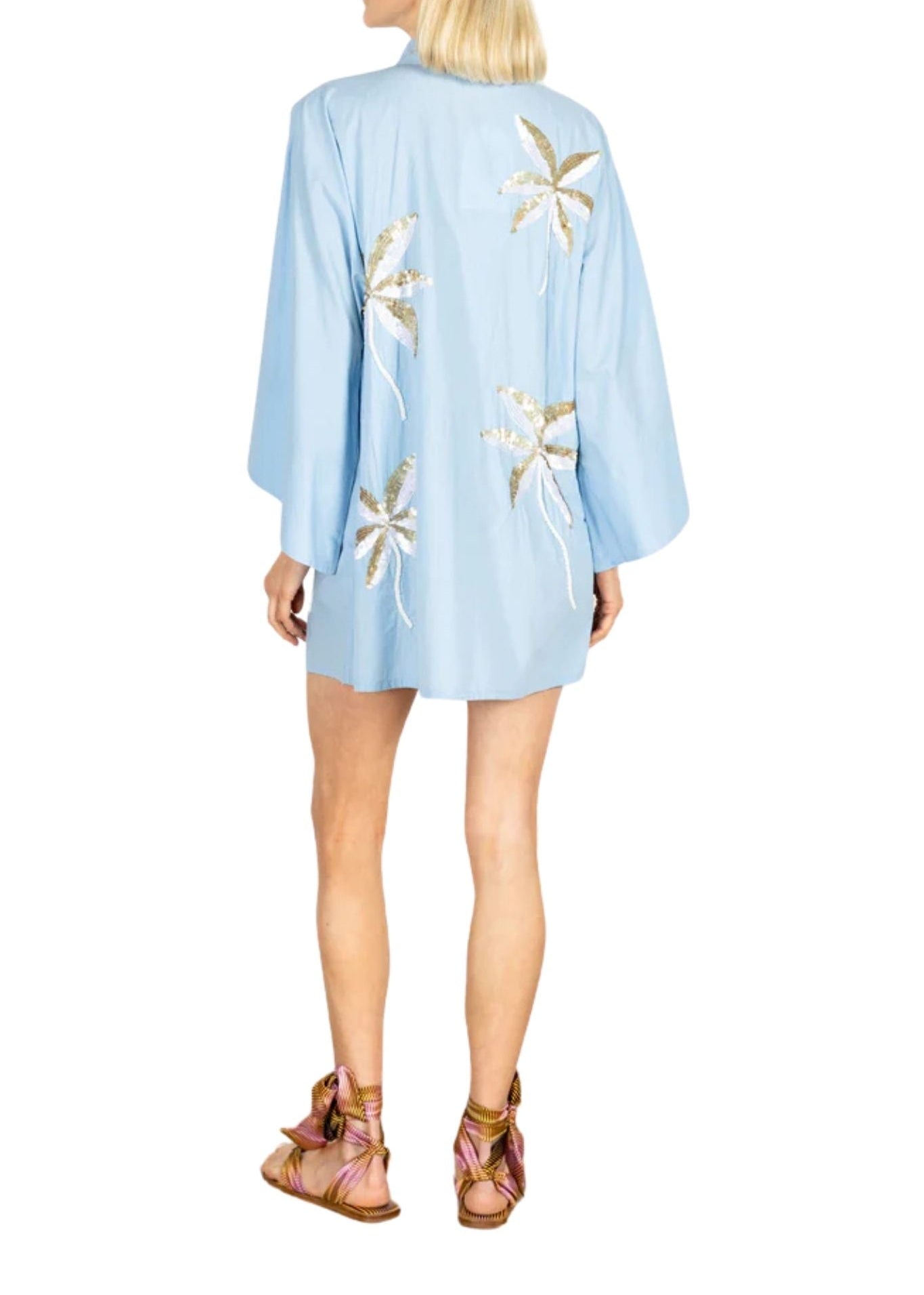 La Vie Golden Palm Cotton Mini Caftan - Vermillion