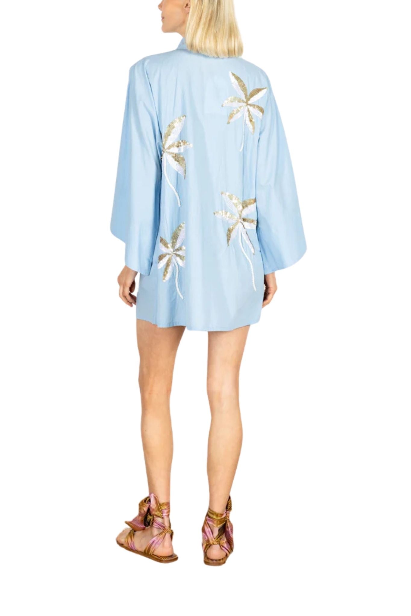La Vie Golden Palm Cotton Mini Caftan - Vermillion