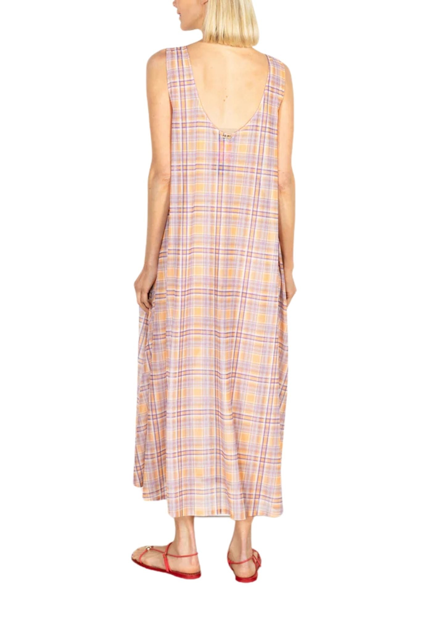 La Vie Honey Plaid Mesh Maxi Swing Dress - Vermillion