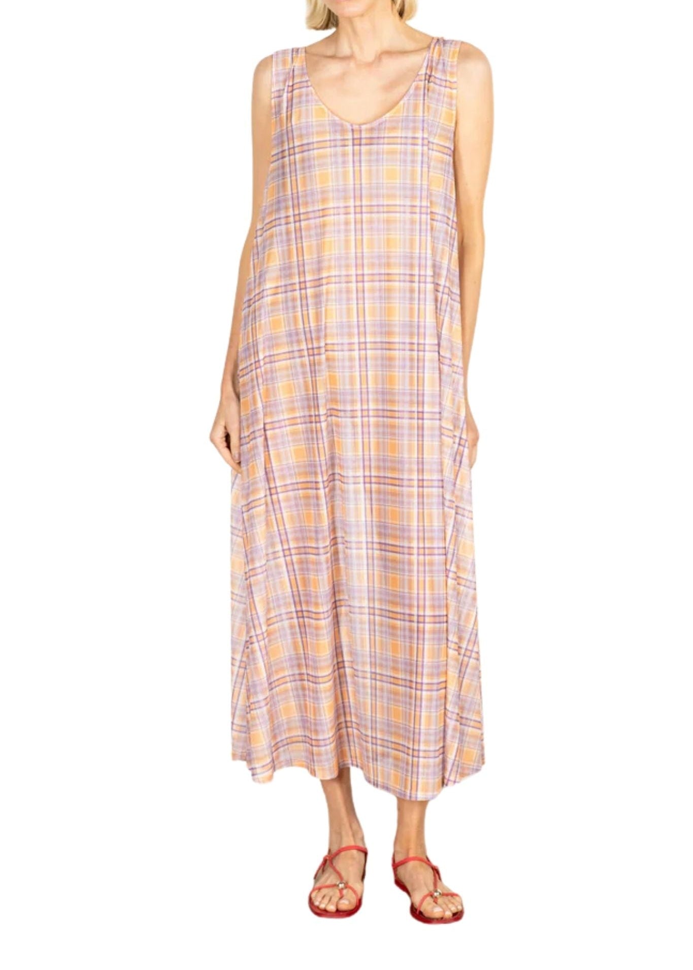 La Vie Honey Plaid Mesh Maxi Swing Dress - Vermillion