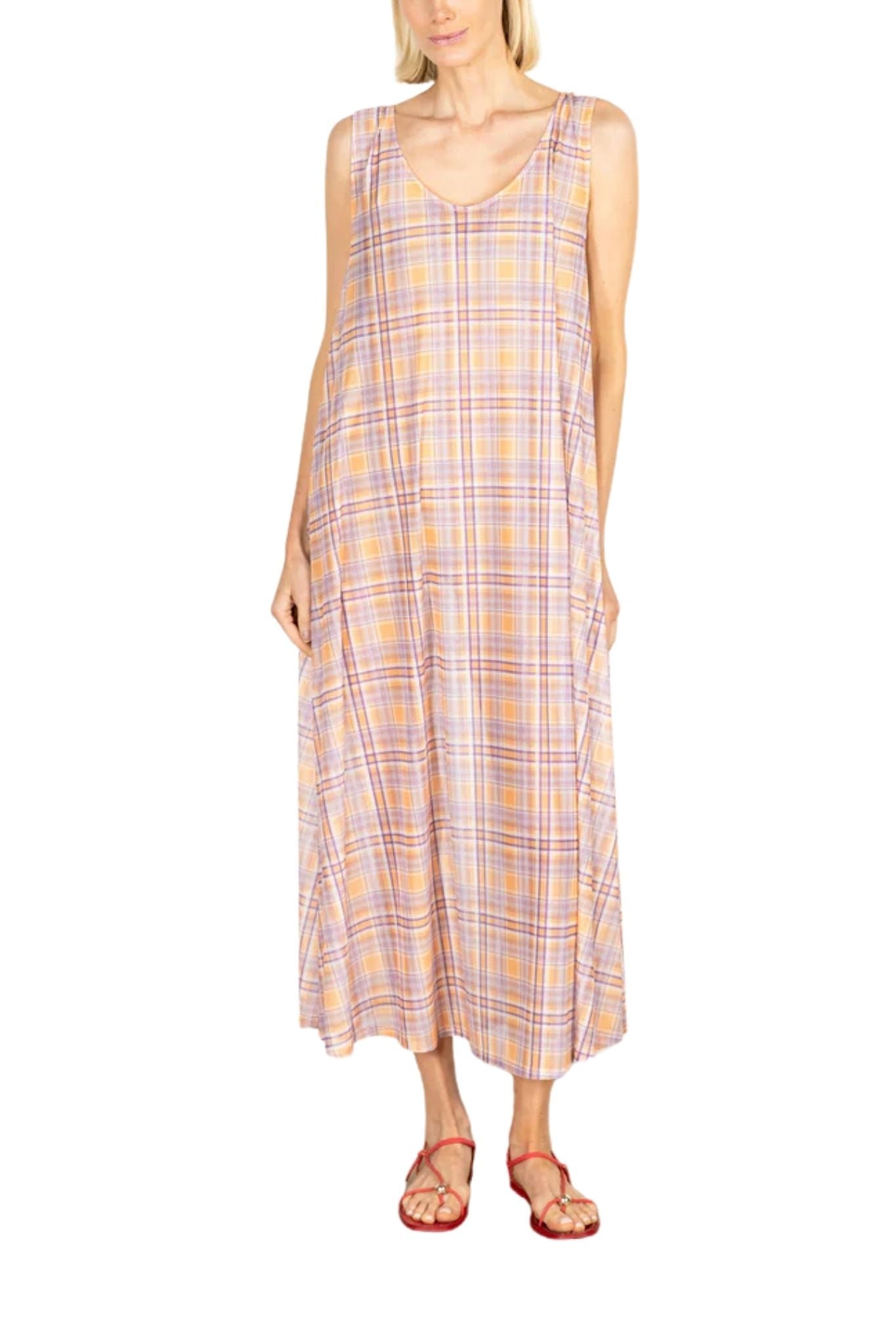 La Vie Honey Plaid Mesh Maxi Swing Dress - Vermillion