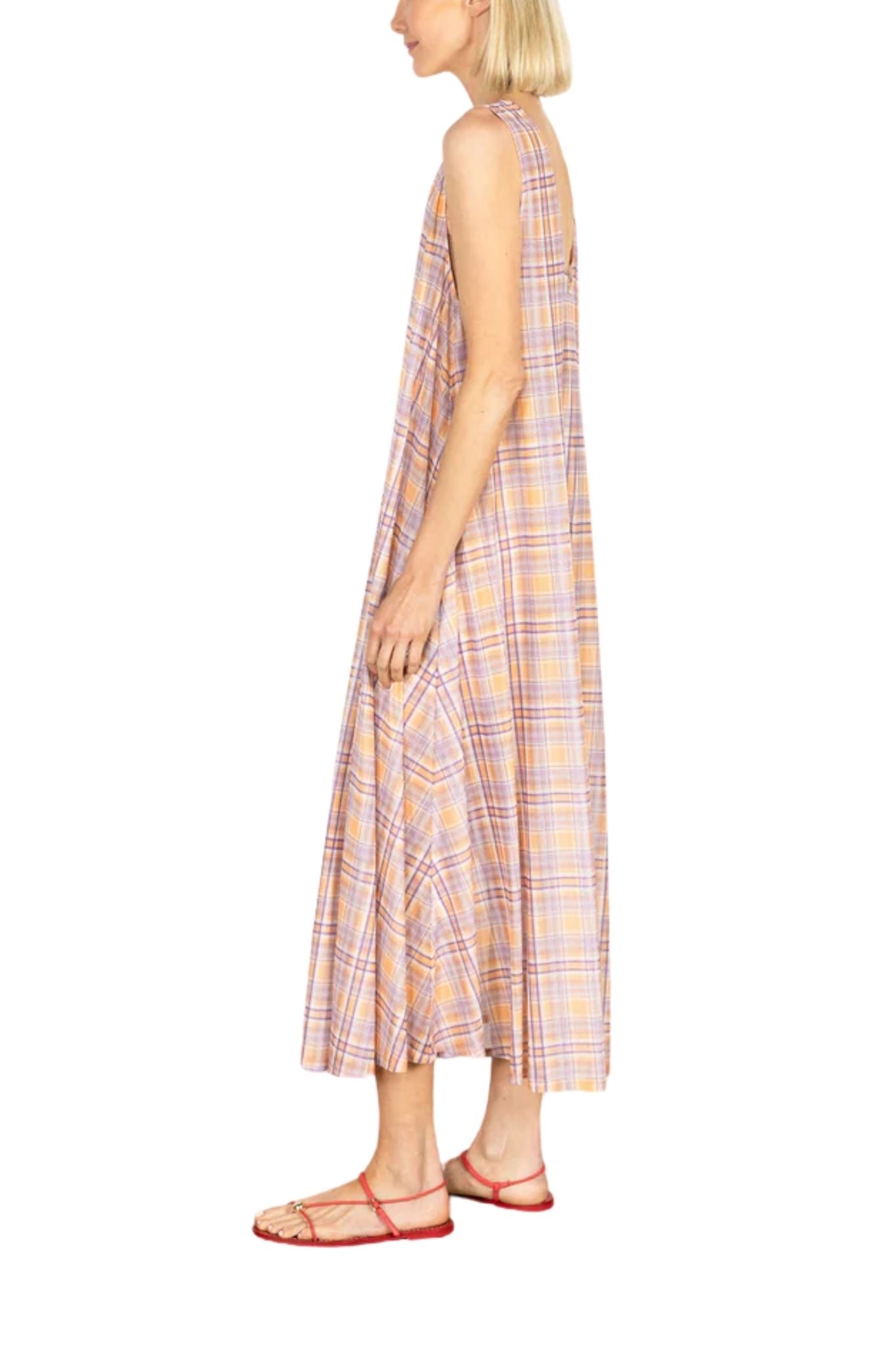 La Vie Honey Plaid Mesh Maxi Swing Dress - Vermillion