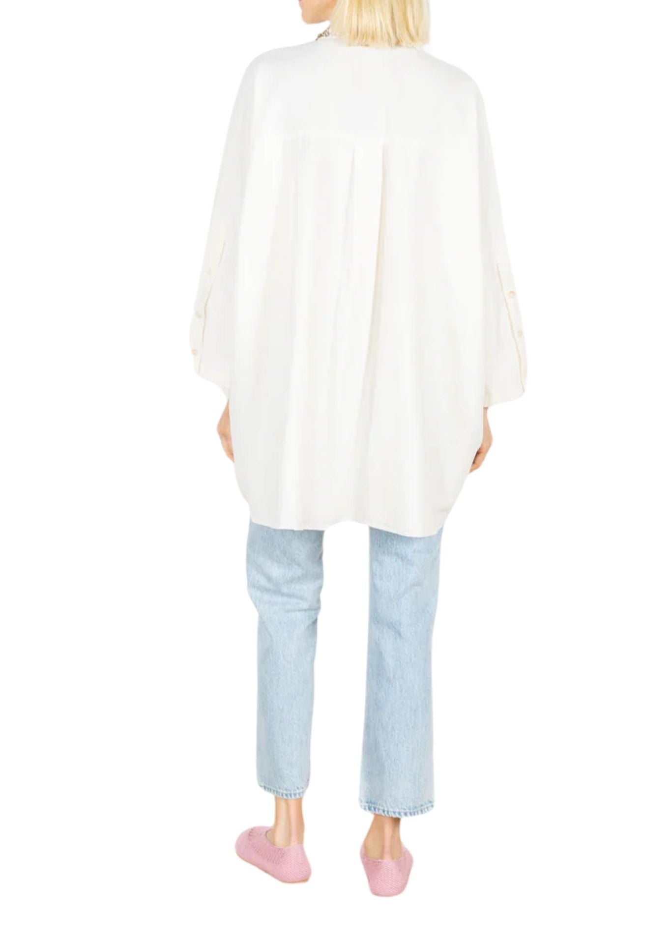 La Vie Ivory Rhinestone Shells Boyfriend Shirt - Vermillion