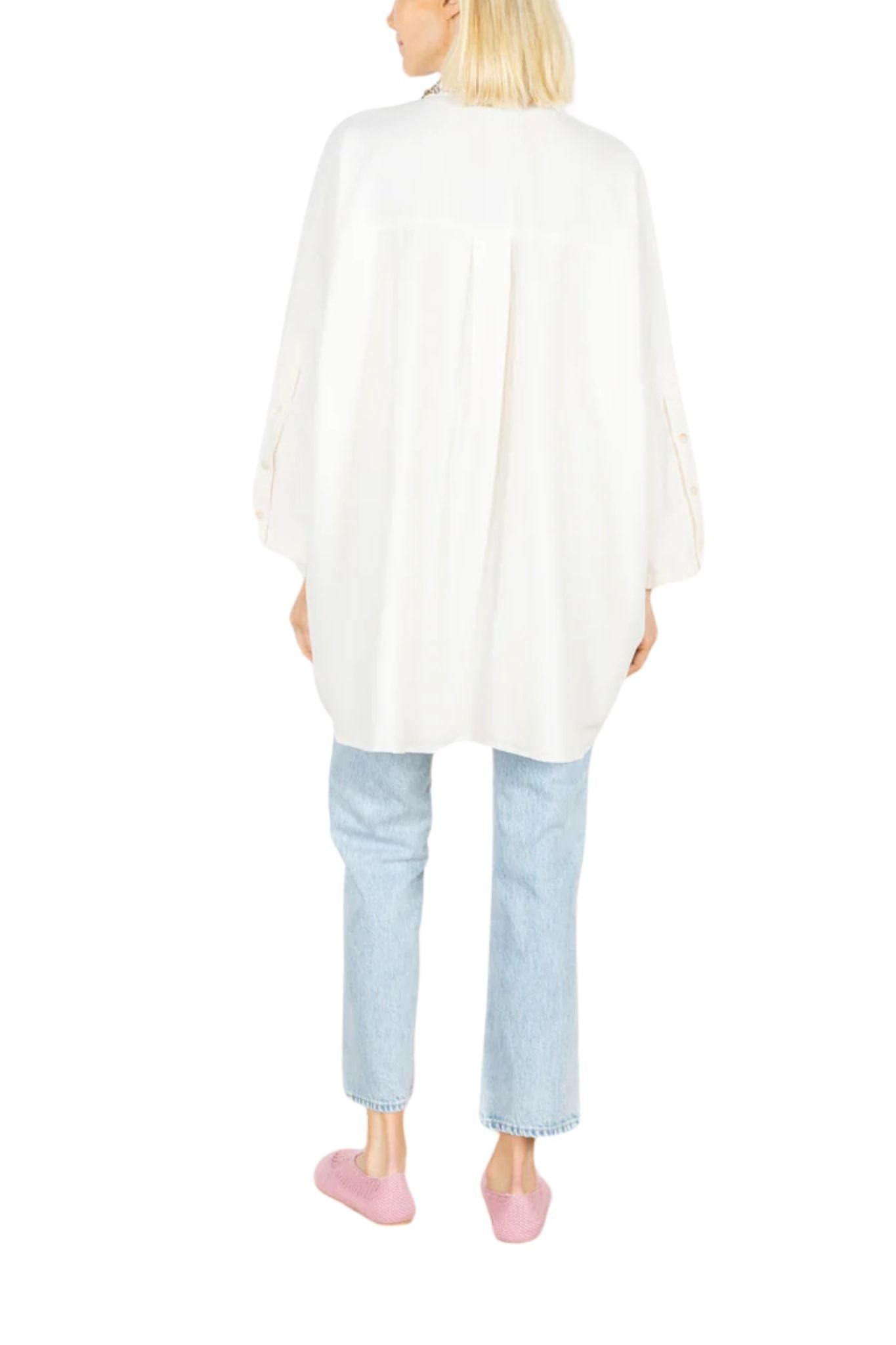 La Vie Ivory Rhinestone Shells Boyfriend Shirt - Vermillion