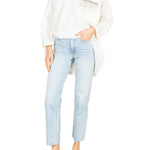 La Vie Ivory Rhinestone Shells Boyfriend Shirt - Vermillion