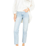 La Vie Ivory Rhinestone Shells Boyfriend Shirt - Vermillion