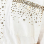 La Vie Ivory Rhinestone Shells Boyfriend Shirt - Vermillion