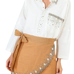 La Vie Ivory Rhinestone Shells Boyfriend Shirt - Vermillion
