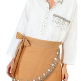 La Vie Ivory Rhinestone Shells Boyfriend Shirt - Vermillion