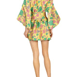La Vie Lemon Floral Jacquard Mini Wrap Dress - Vermillion