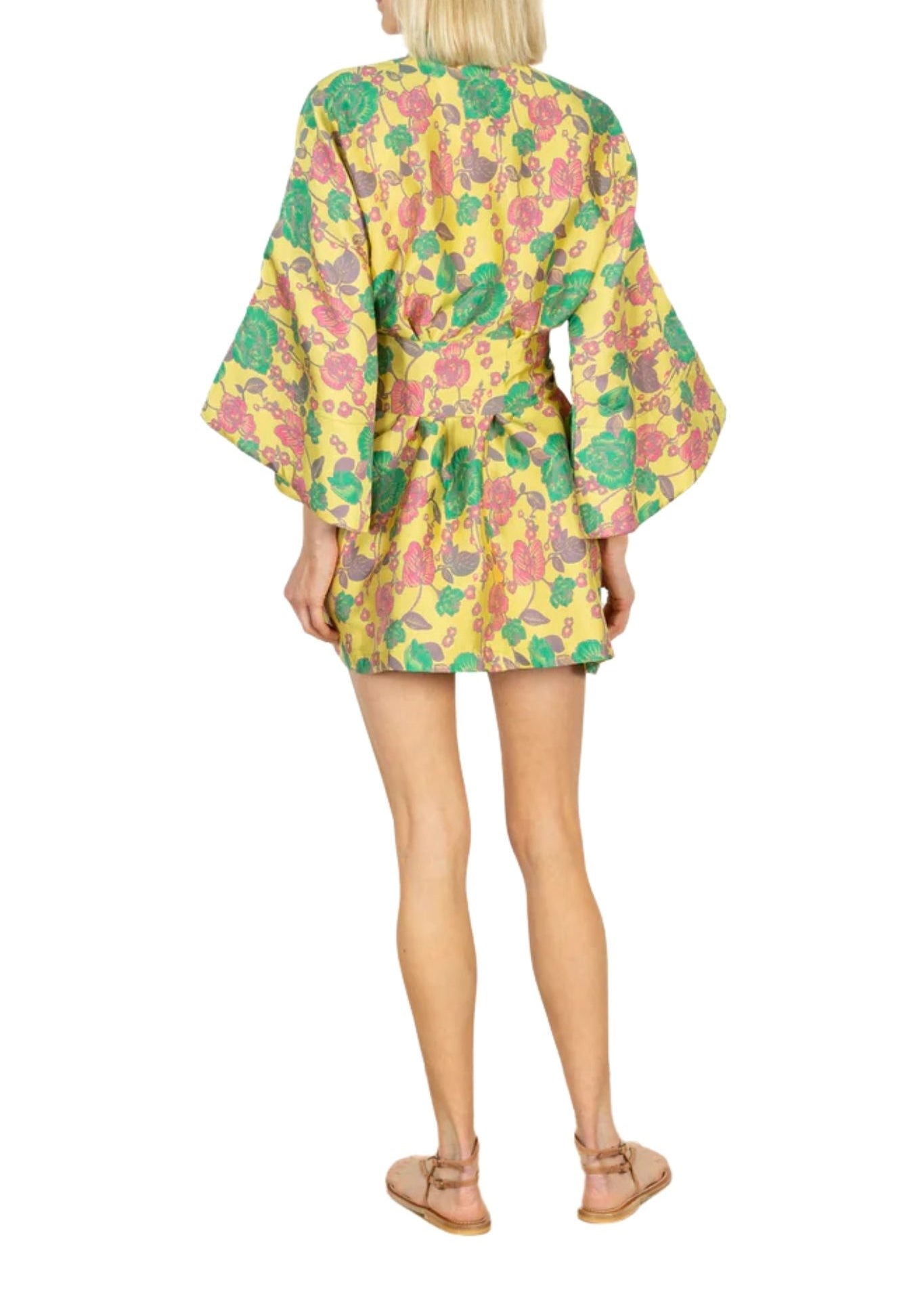 La Vie Lemon Floral Jacquard Mini Wrap Dress - Vermillion