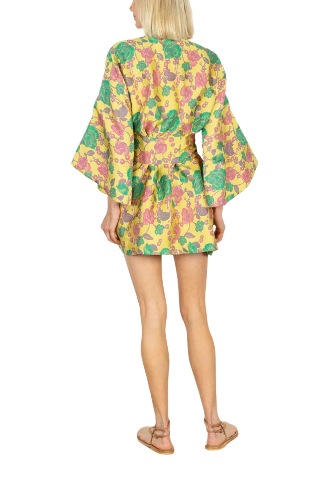 La Vie Lemon Floral Jacquard Mini Wrap Dress - Vermillion
