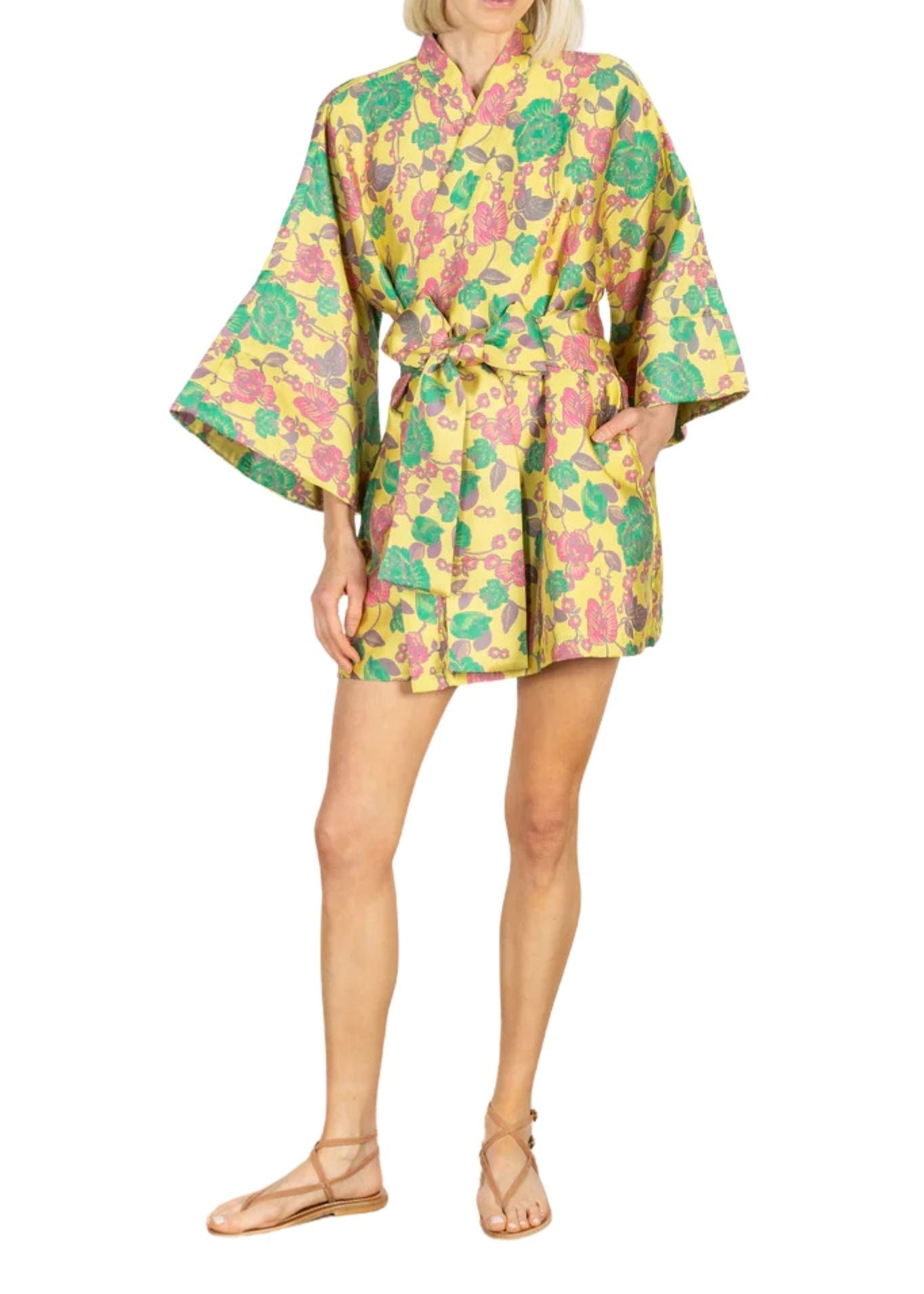 La Vie Lemon Floral Jacquard Mini Wrap Dress - Vermillion