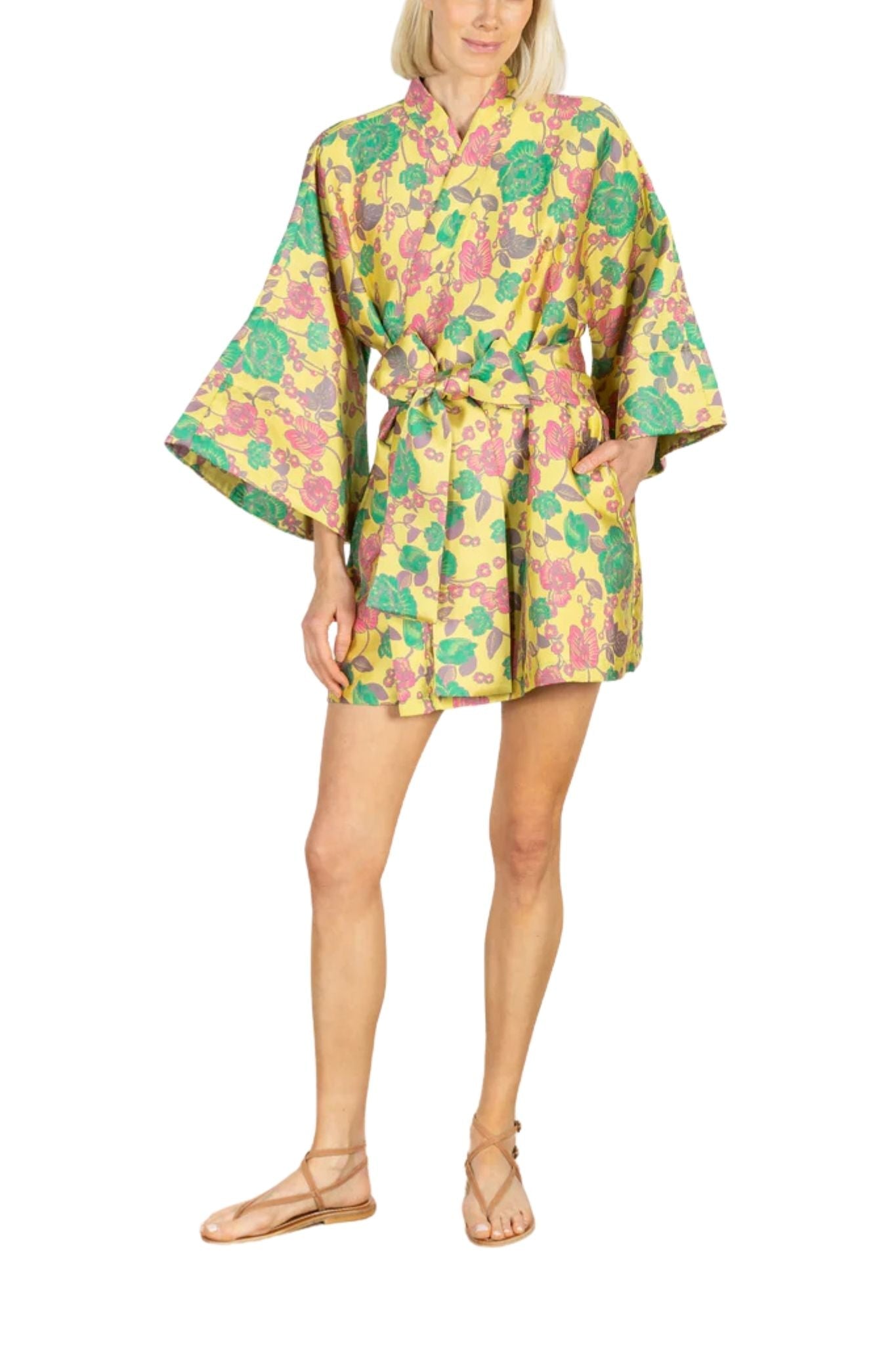 La Vie Lemon Floral Jacquard Mini Wrap Dress - Vermillion