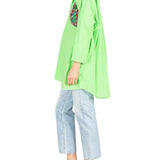 La Vie Lime Jeweled Cotton Boyfriend Shirt - Vermillion